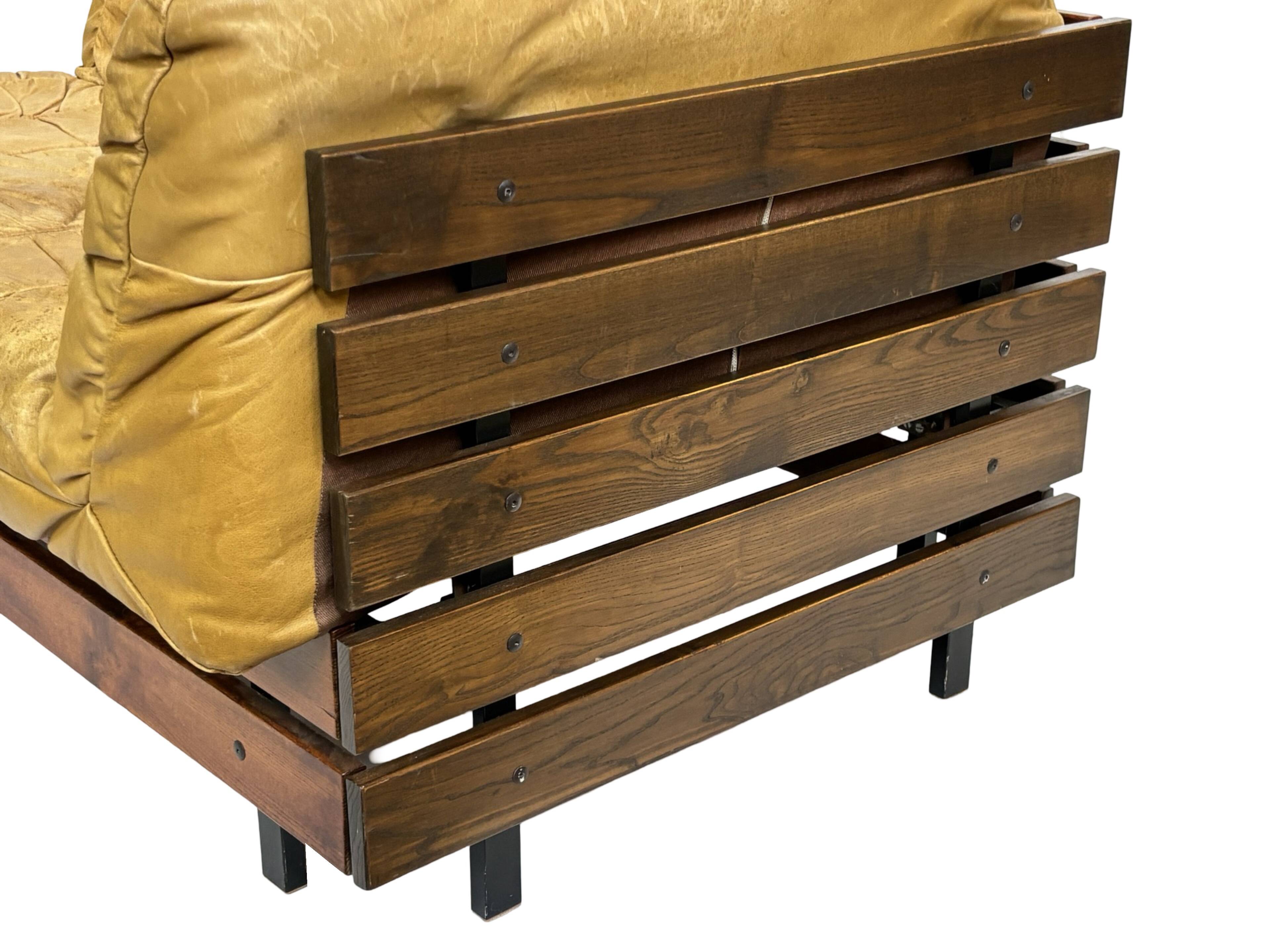 Canapé de salon Mid-Century en cuir cognac petit modèle