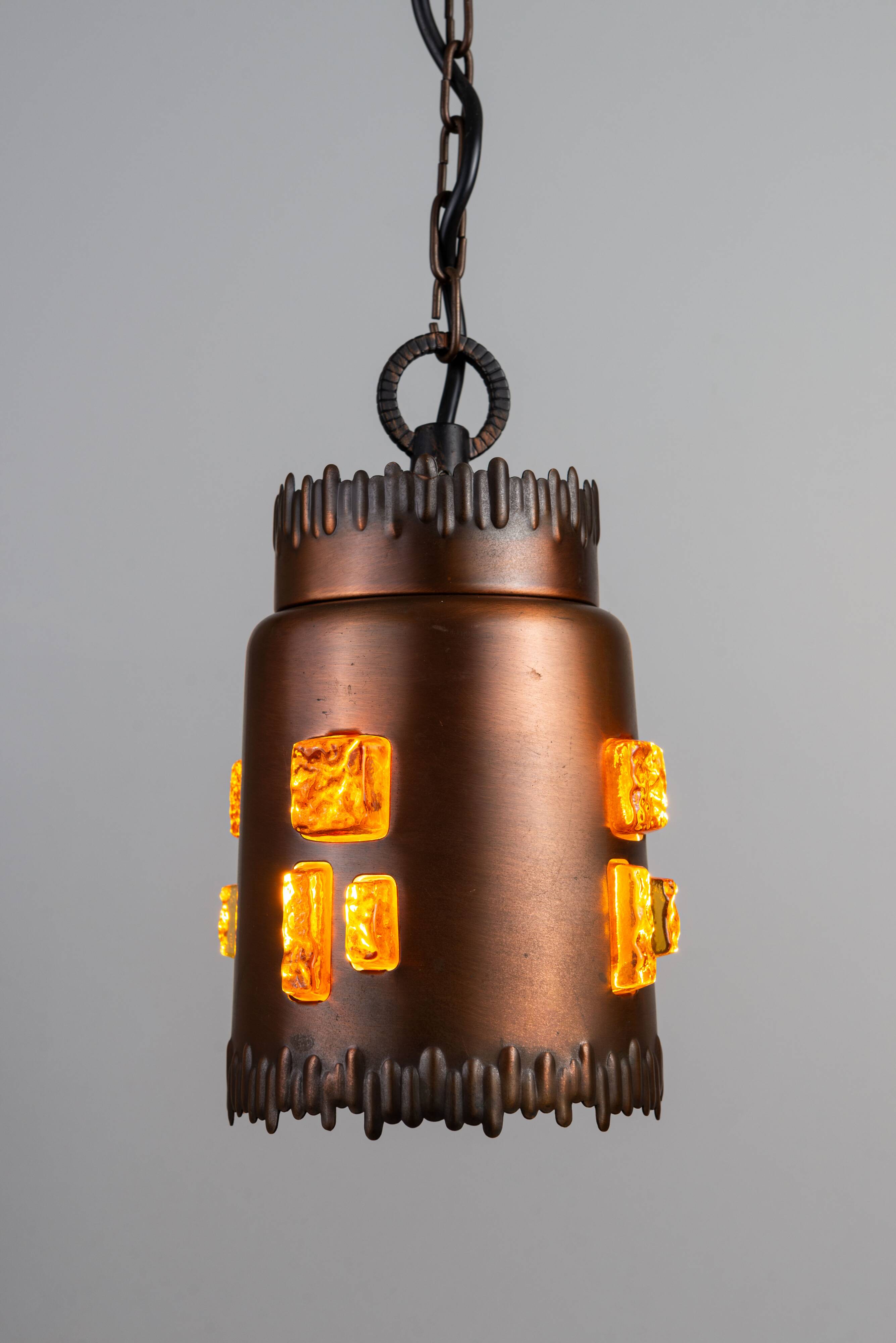 Josef Brumberg JBS Leuchten set of pendants with brass and amber glass