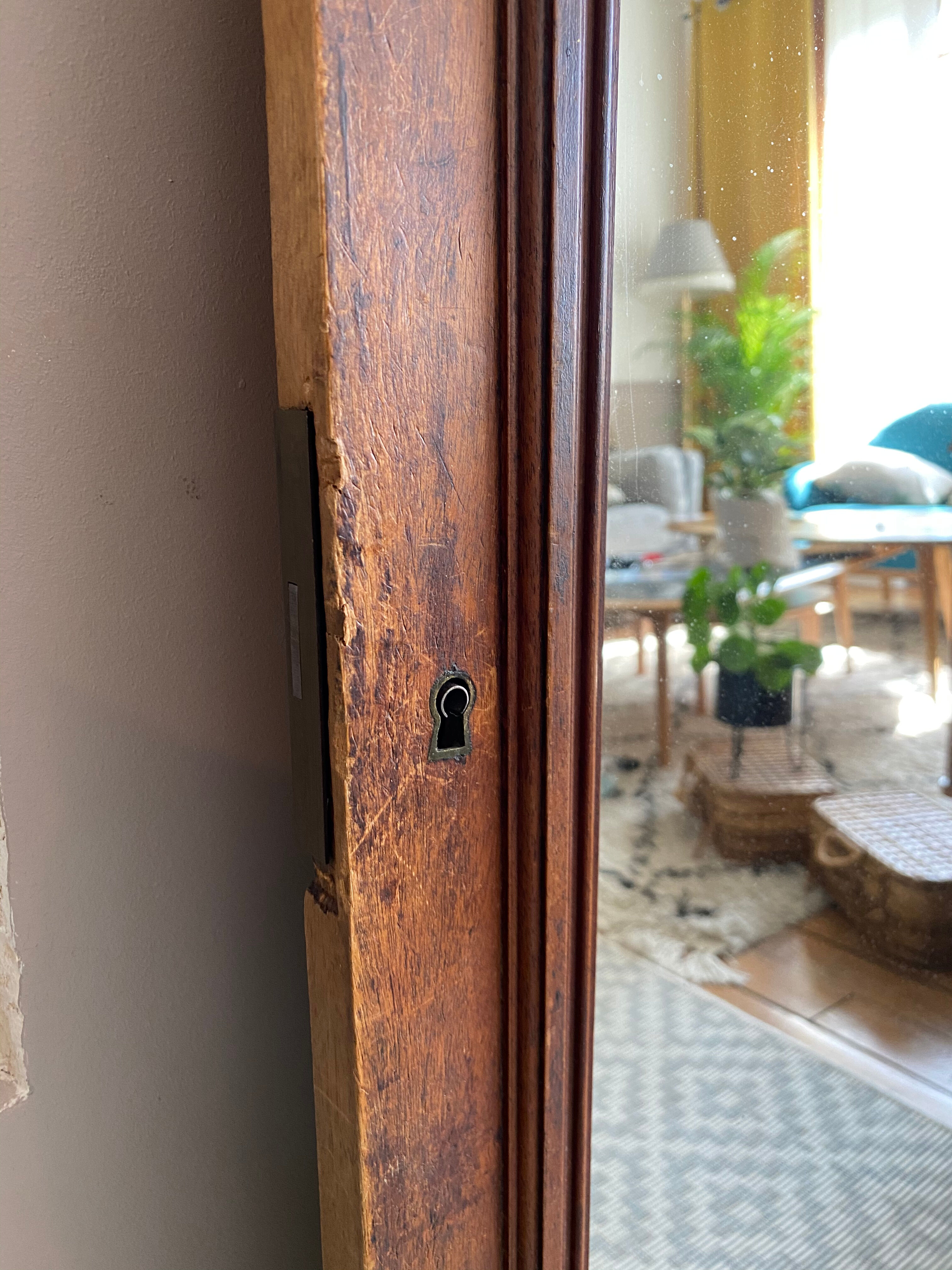 Vintage wooden door mirror 132x79