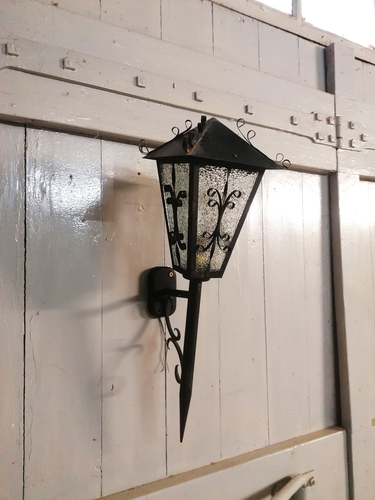 Great Applic Flambeau / Lantern Wrought Iron - Frosted Glass - 1st Half 20th Century