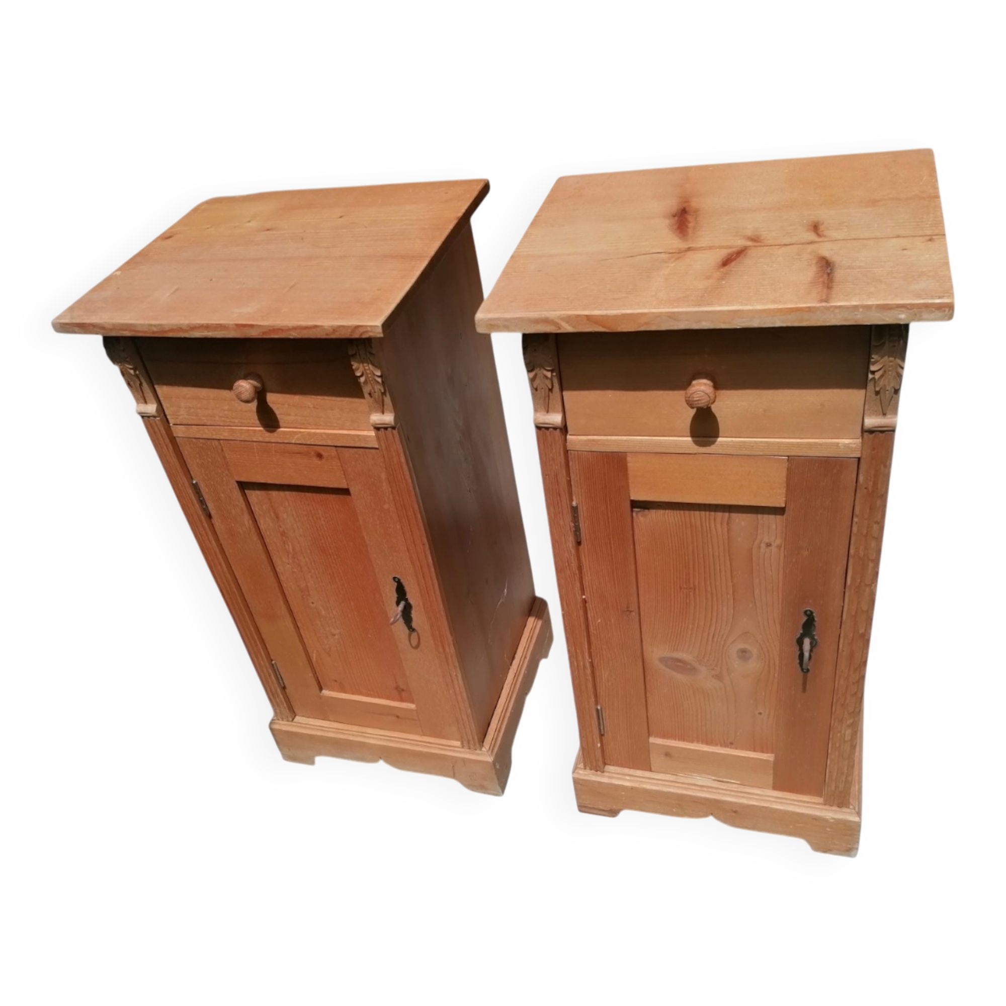 Pair of moulded light wood bedside tables.