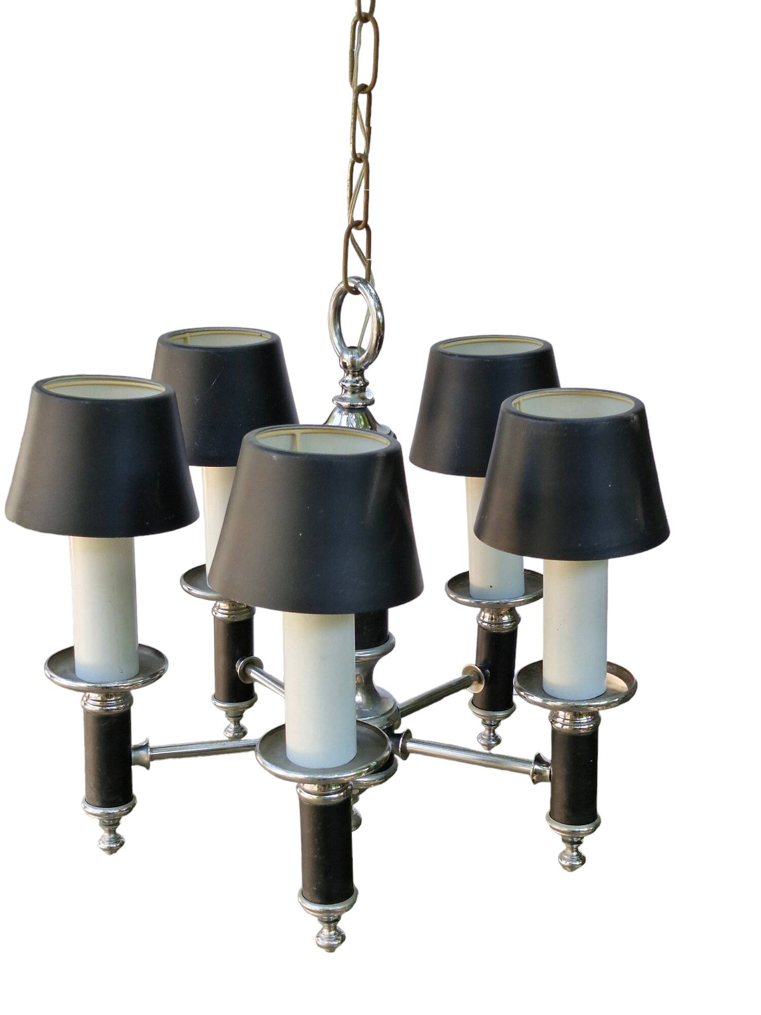 40s pendant chandelier with metal lampshades