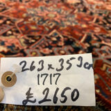 Antique heriz rug 353x263 cm wool oriental hand made carpet red, brown, blue