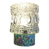 Lampe salon chevet bureau vintage verre transparent fleurs violet bleu vert