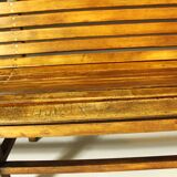 Long indoor railway station bench in solid beech wood 1930
