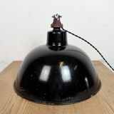 East German Black Enamel Factory Light by LBD Veb Leuchtenbau Dresden, 1950