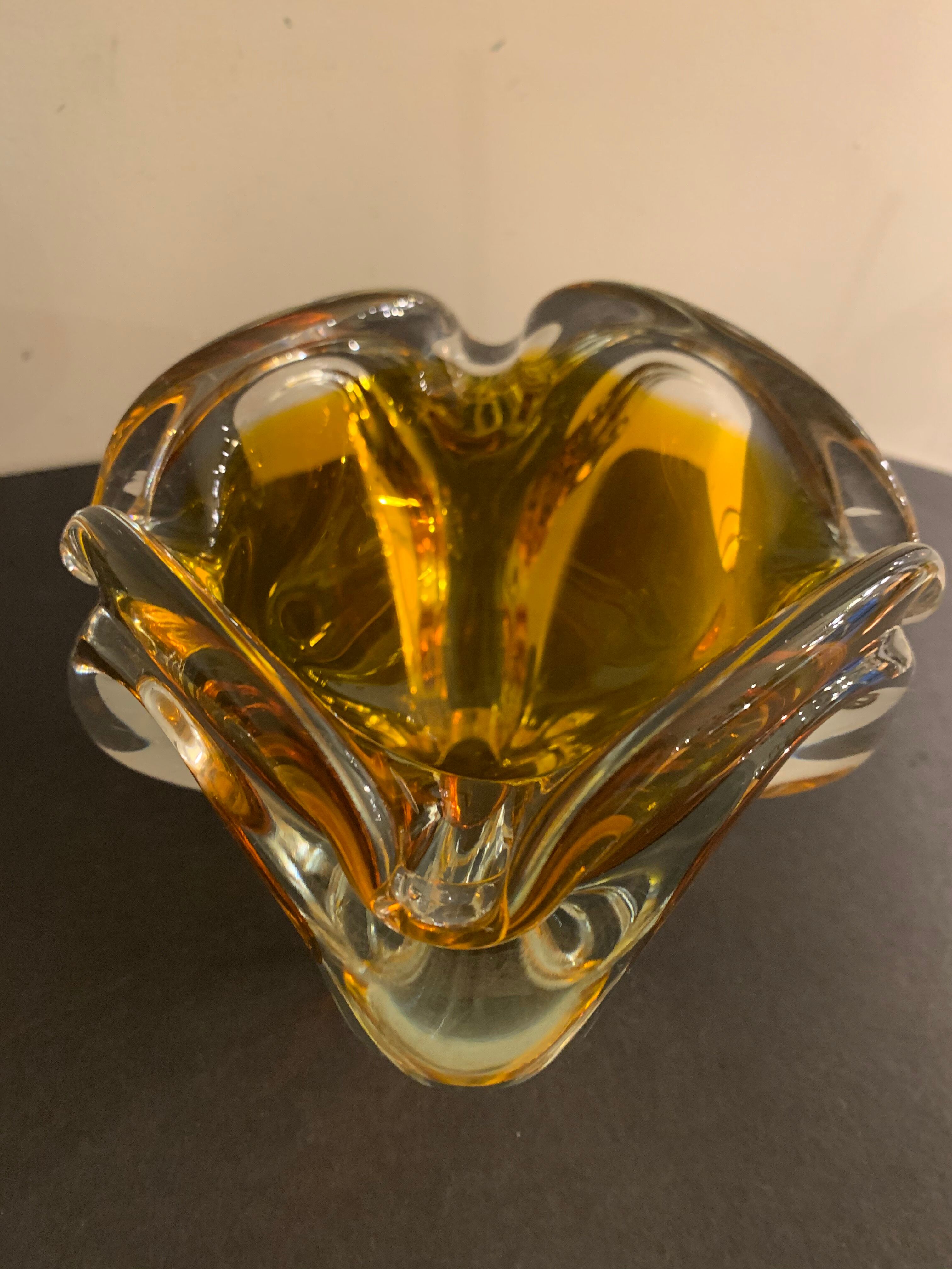 Murano orange-yellow glass ashtray 1960