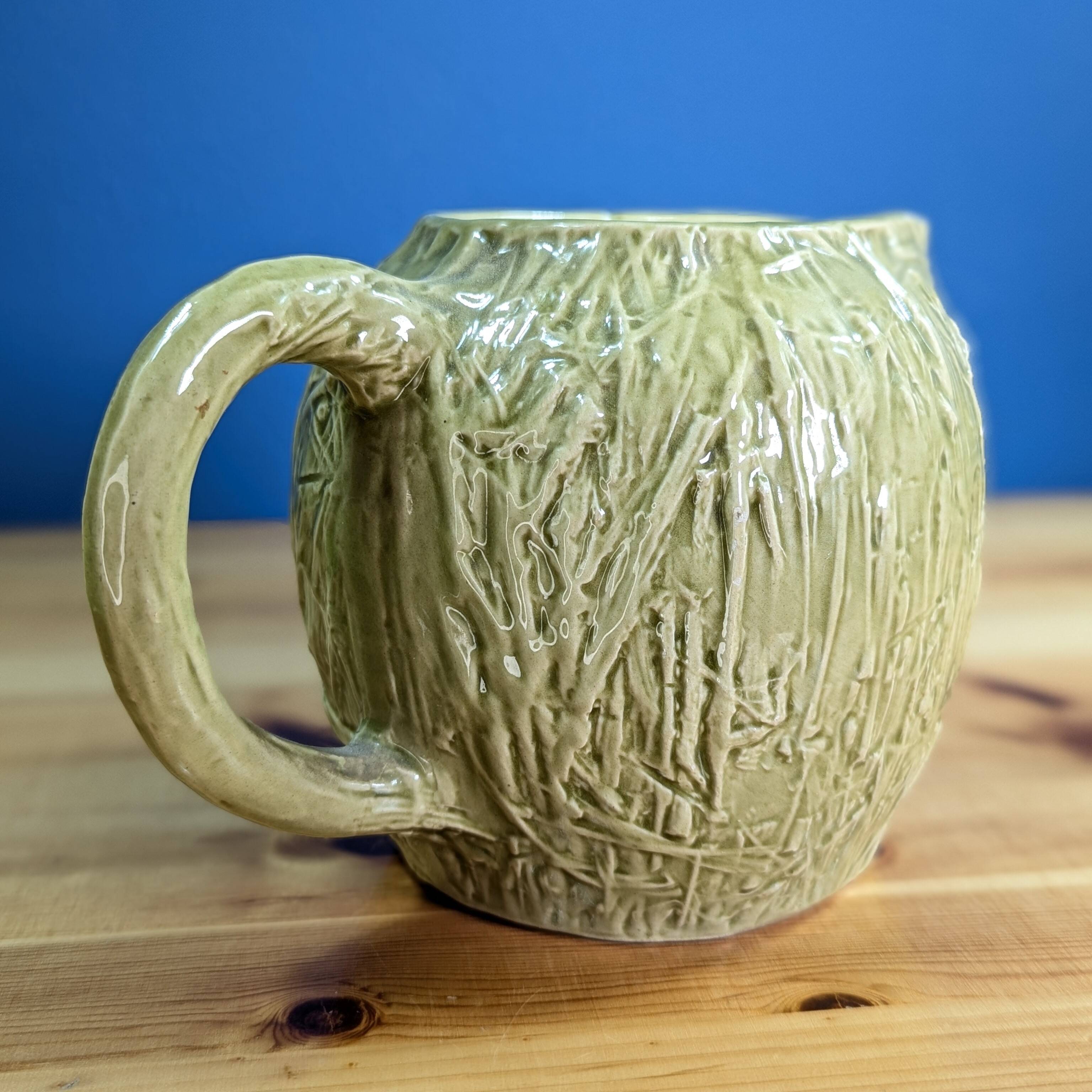 Pitcher Jug Antique Ceramic Barbotine Bresse Style Signed L Green Floral