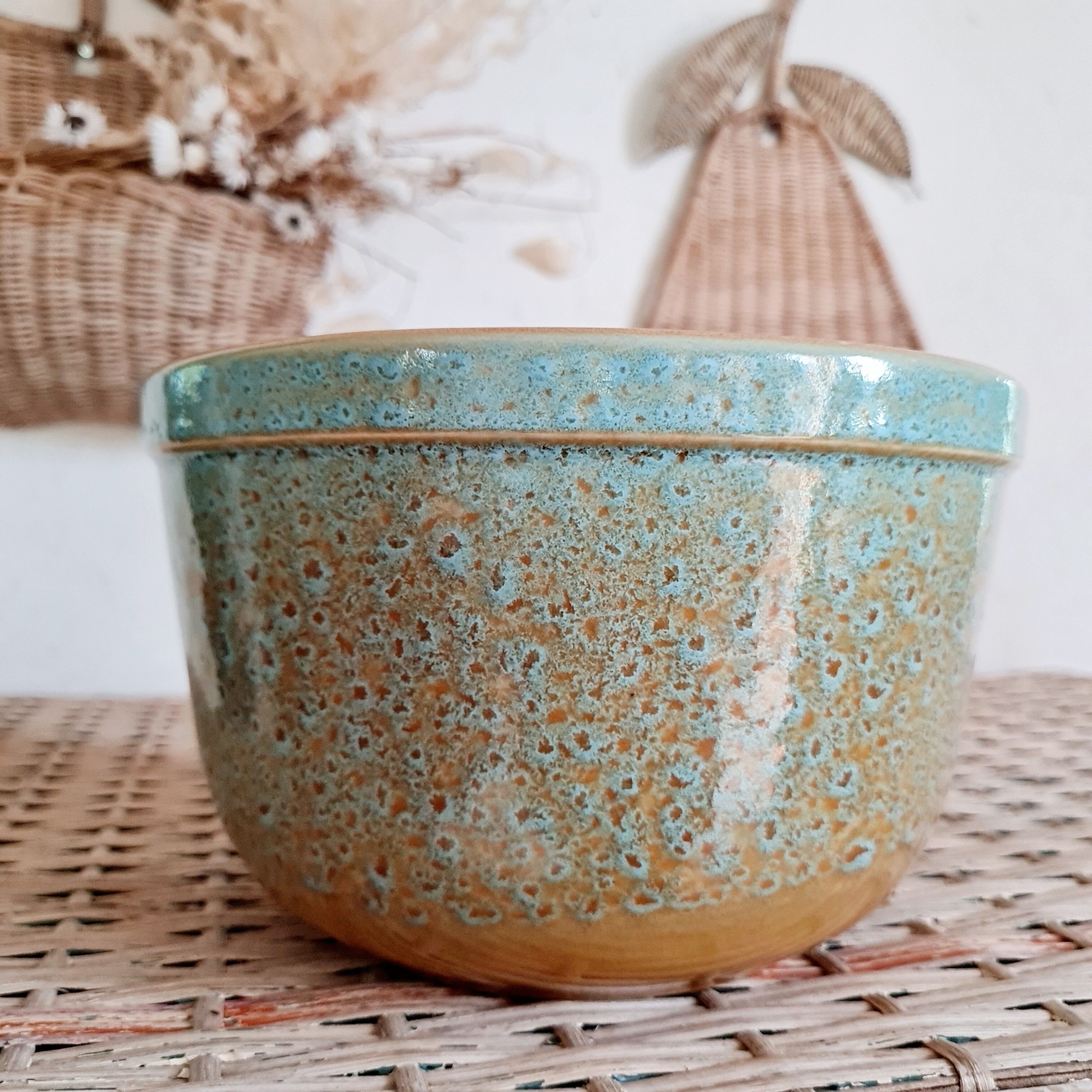 Old blue dish or salad bowl