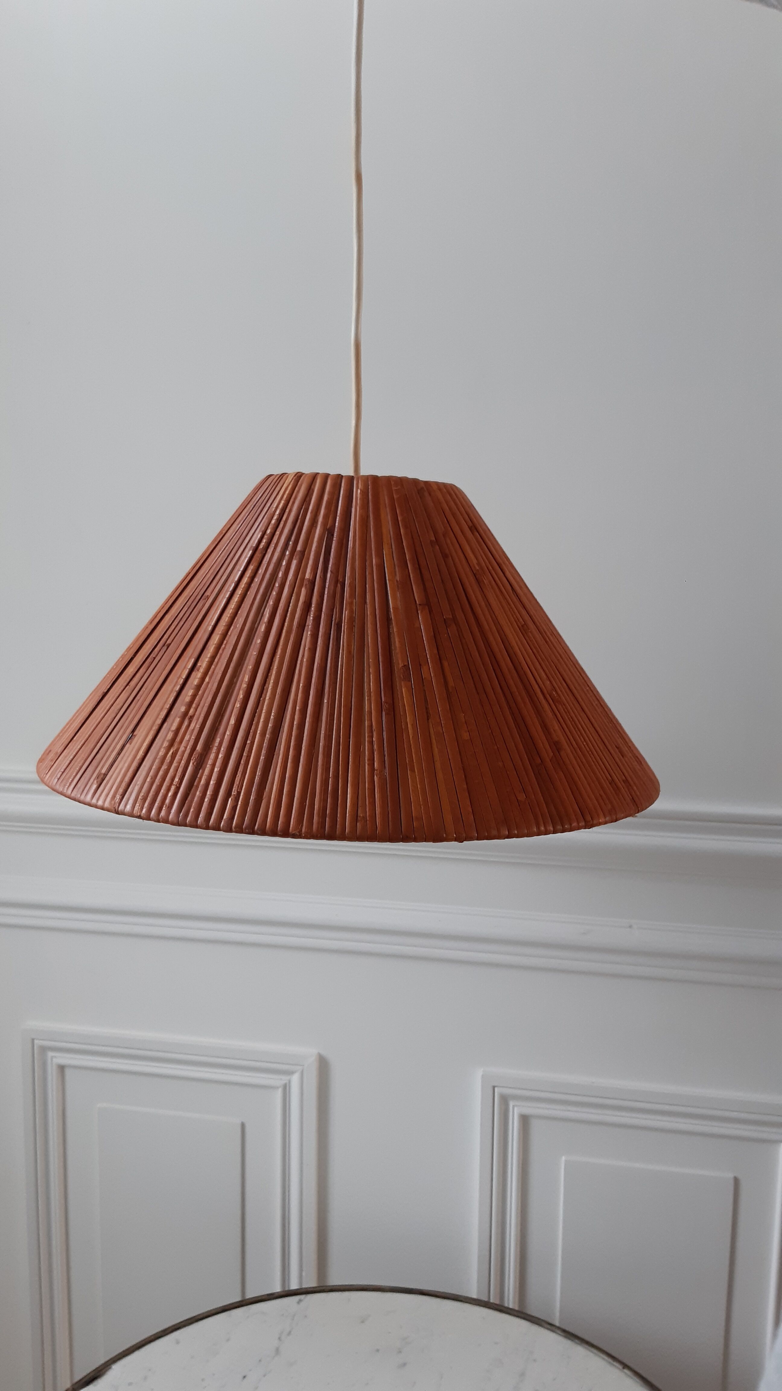 Suspension vintage en bois bambou années 60-70