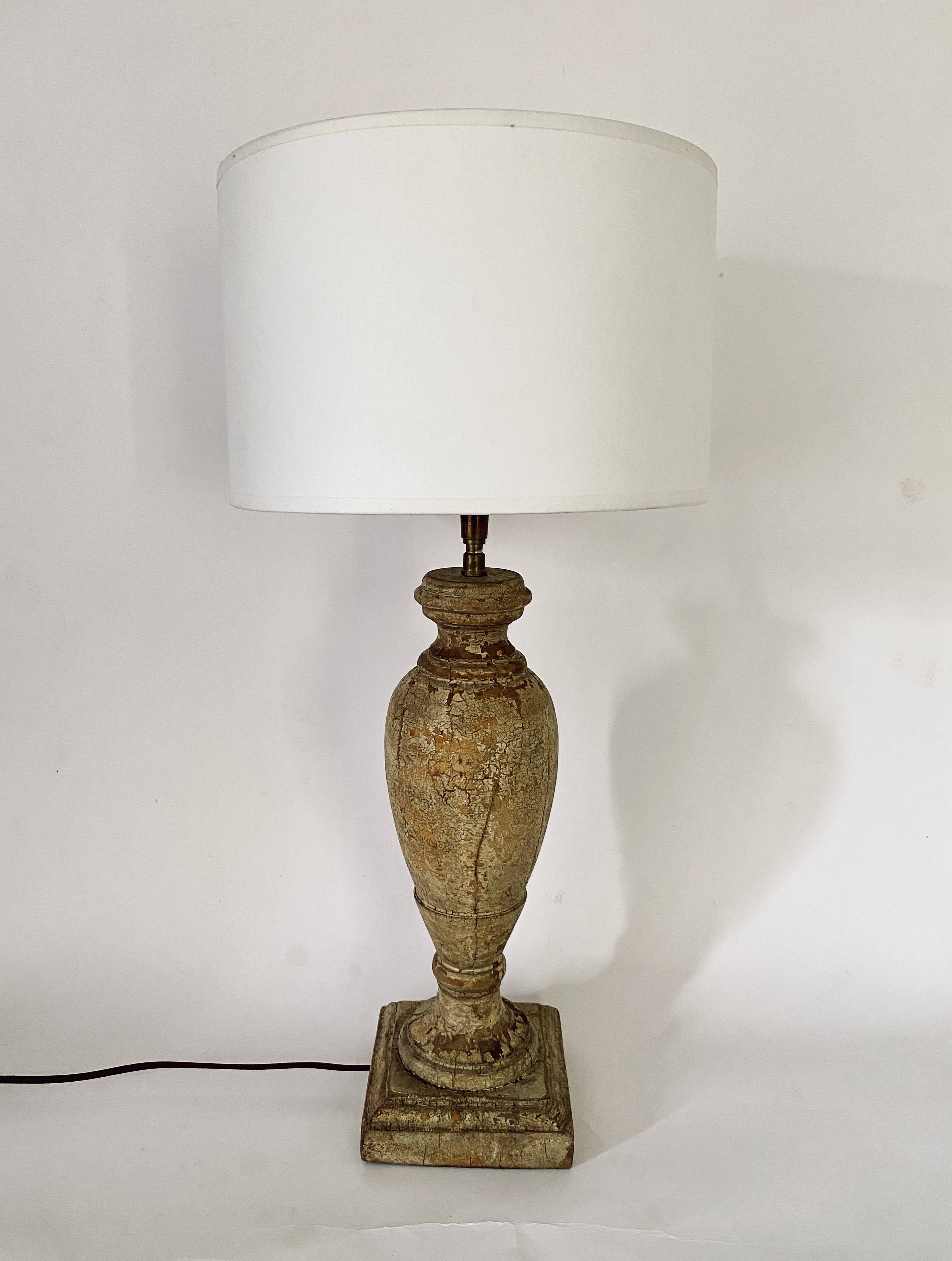 Wooden lamp, new 2 m fabric cable, cotton lampshade