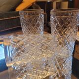 Set of three long drink glasses in pressed glass with a diamond pattern, 1960.