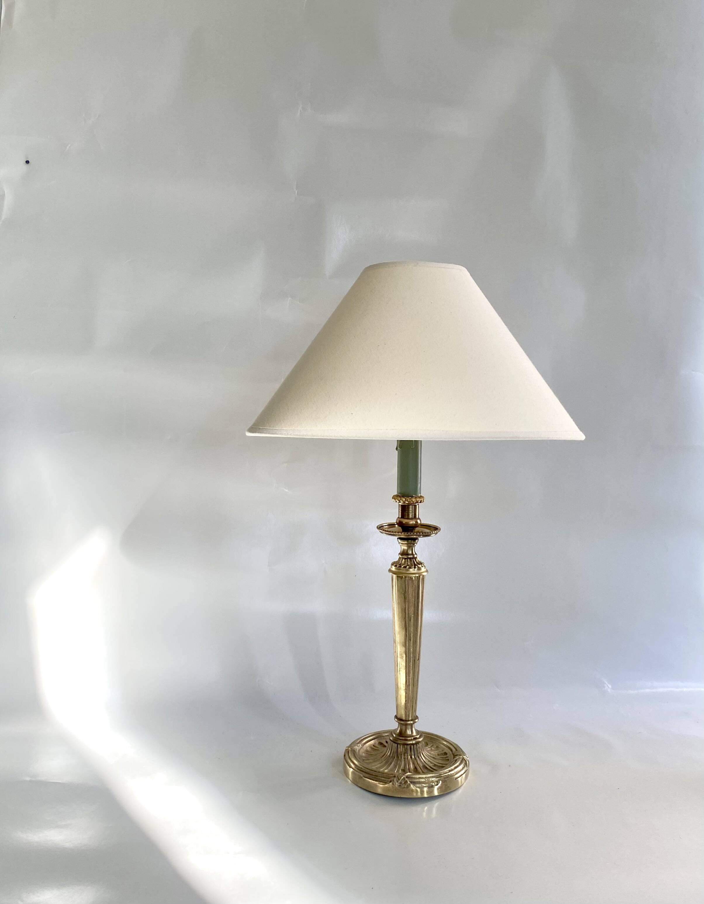 Lampe laiton, câble tissu 2M , abat-jour coton