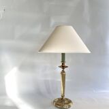 Lampe laiton, câble tissu 2M , abat-jour coton