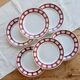 6 flat plates Badonviller ironstone with red geometric decoration