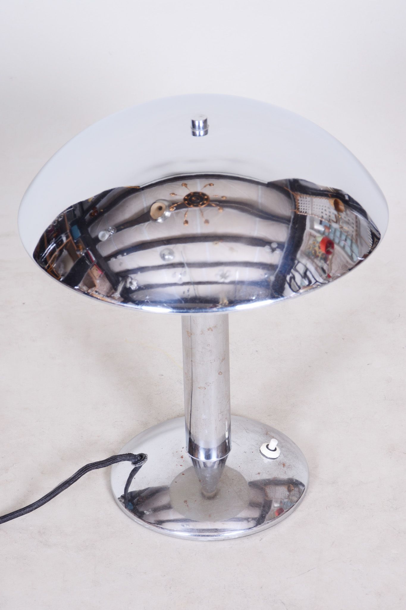 Pair Of Original Art Deco Table Lamps, Chrome-Plated Steel, Czechia, 1930s