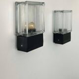 Pair of vintage wall lights, glass and black metal, Italy 1980