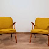 Pair of armchairs in natural wool, gilt, 1960.