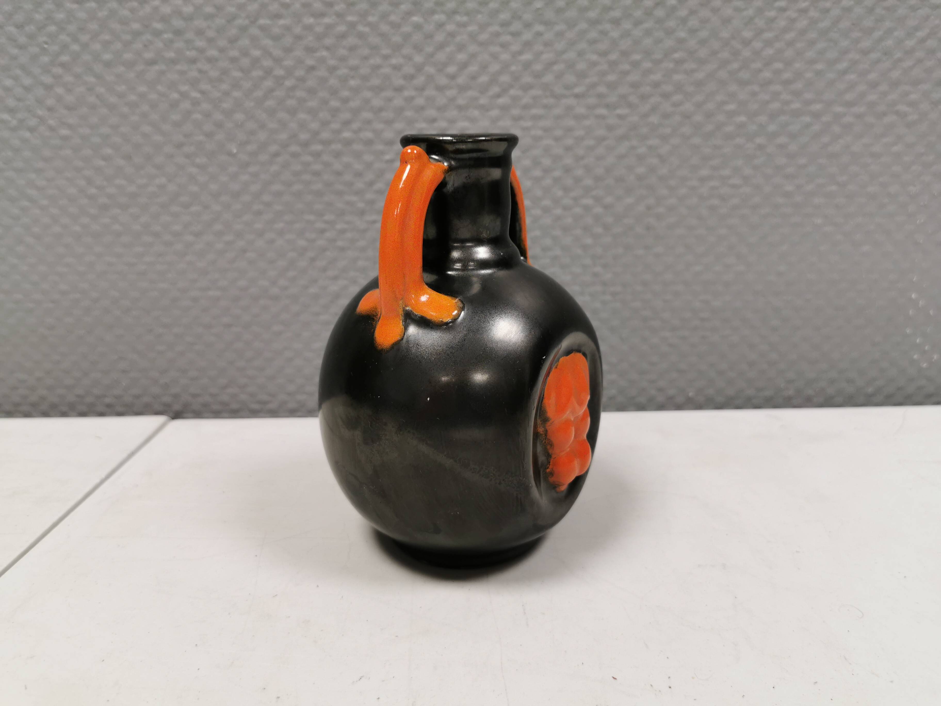 Vase in metallic glaze with orange details, Upsala Ekeby Sweden