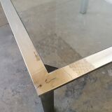 Table basse chrome et verre, design années 70