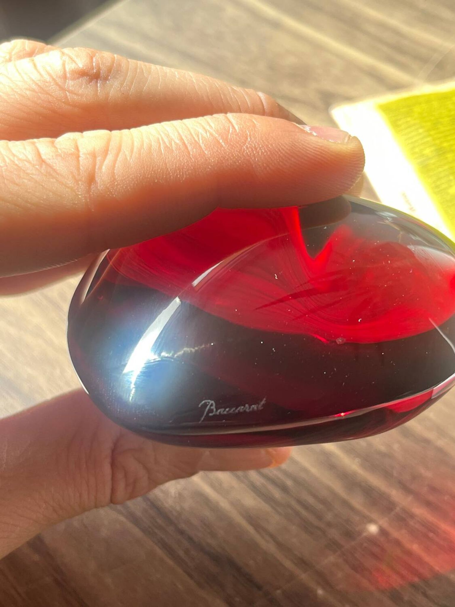 Baccarat red heart “amor” in crystal, stamped paperweight