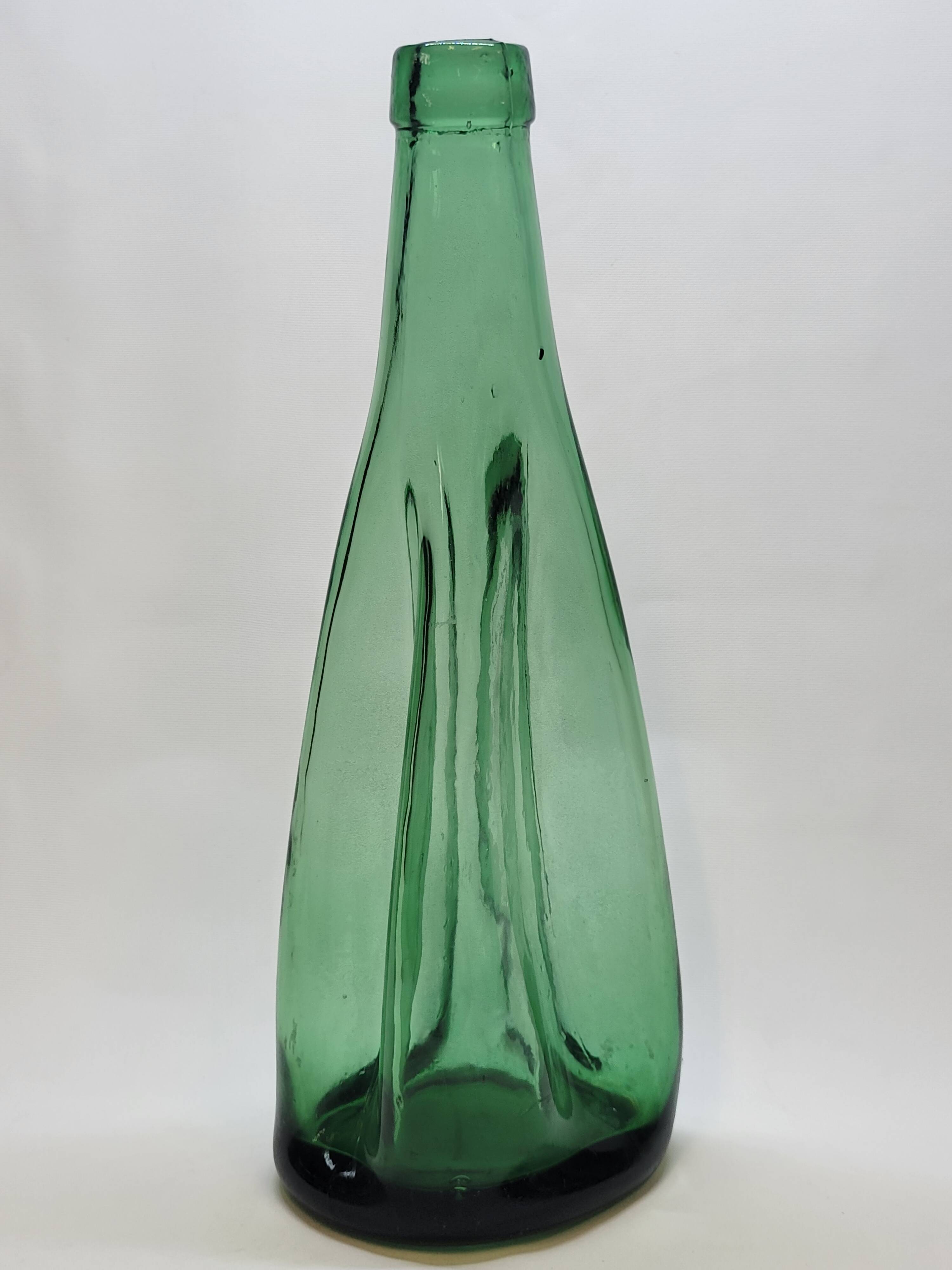 Old Large Pressed Molded Green Crushed Distorted Glass Bottle