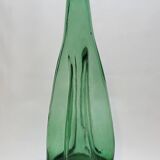 Ancienne Grande Bouteille En Verre Pressé Moulé Vert Écrasé Déformé