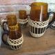 Service a orangeade verre marron et osier