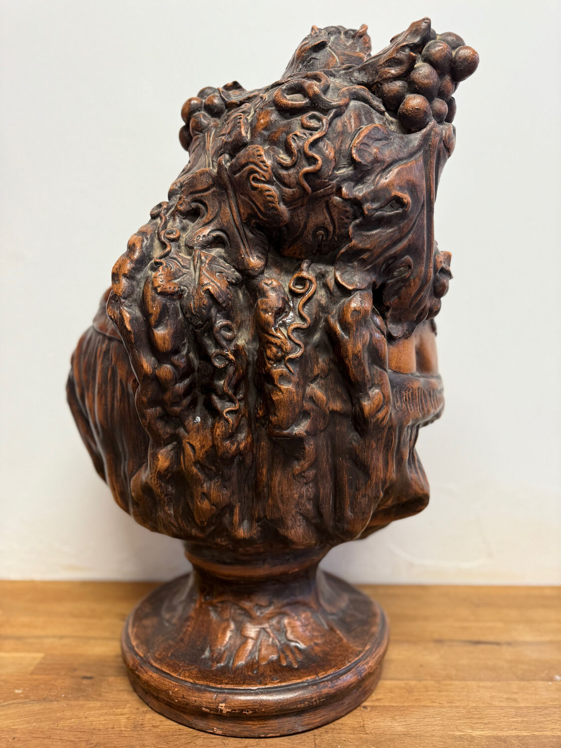 Terracotta sculpture Bust of Bacchus Grapes and vines in the style of