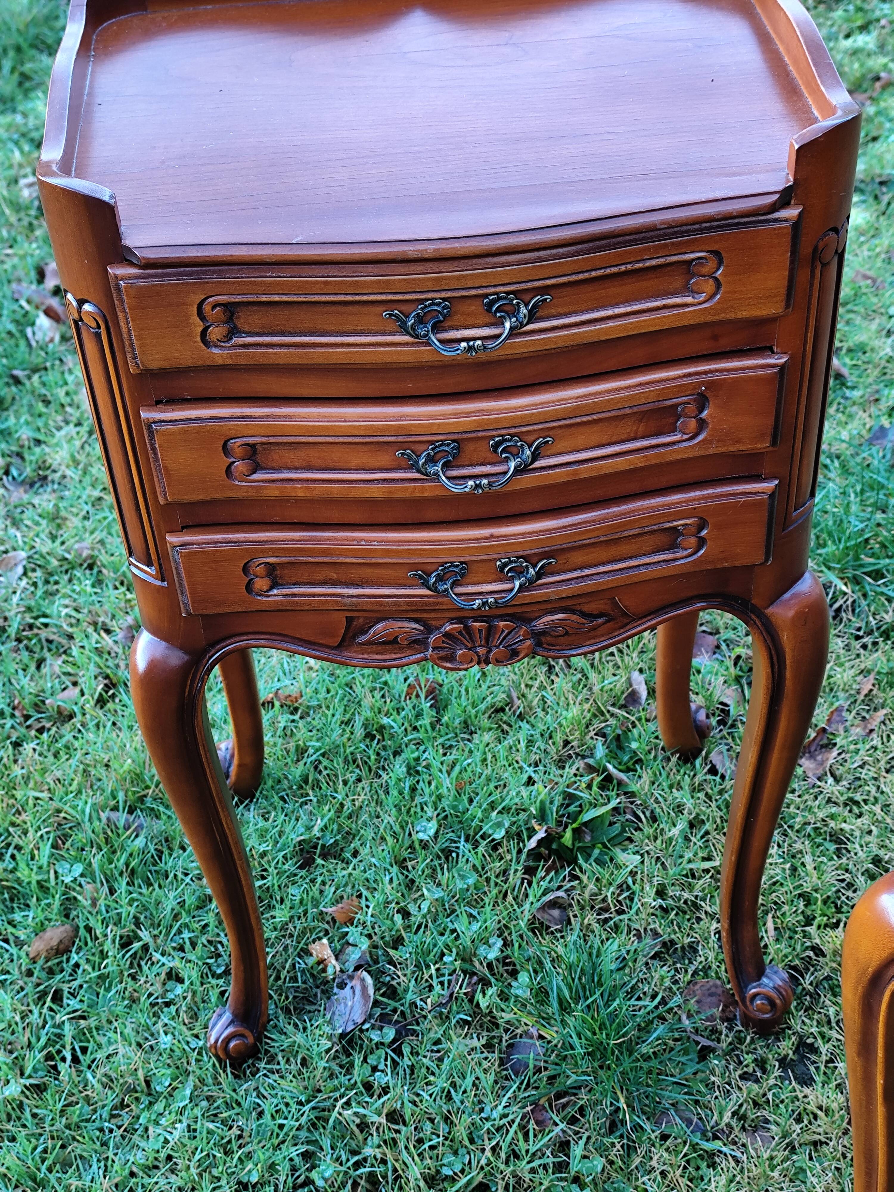 Pair of Louis XV cherry bedside tables - 3 drawer bedside table