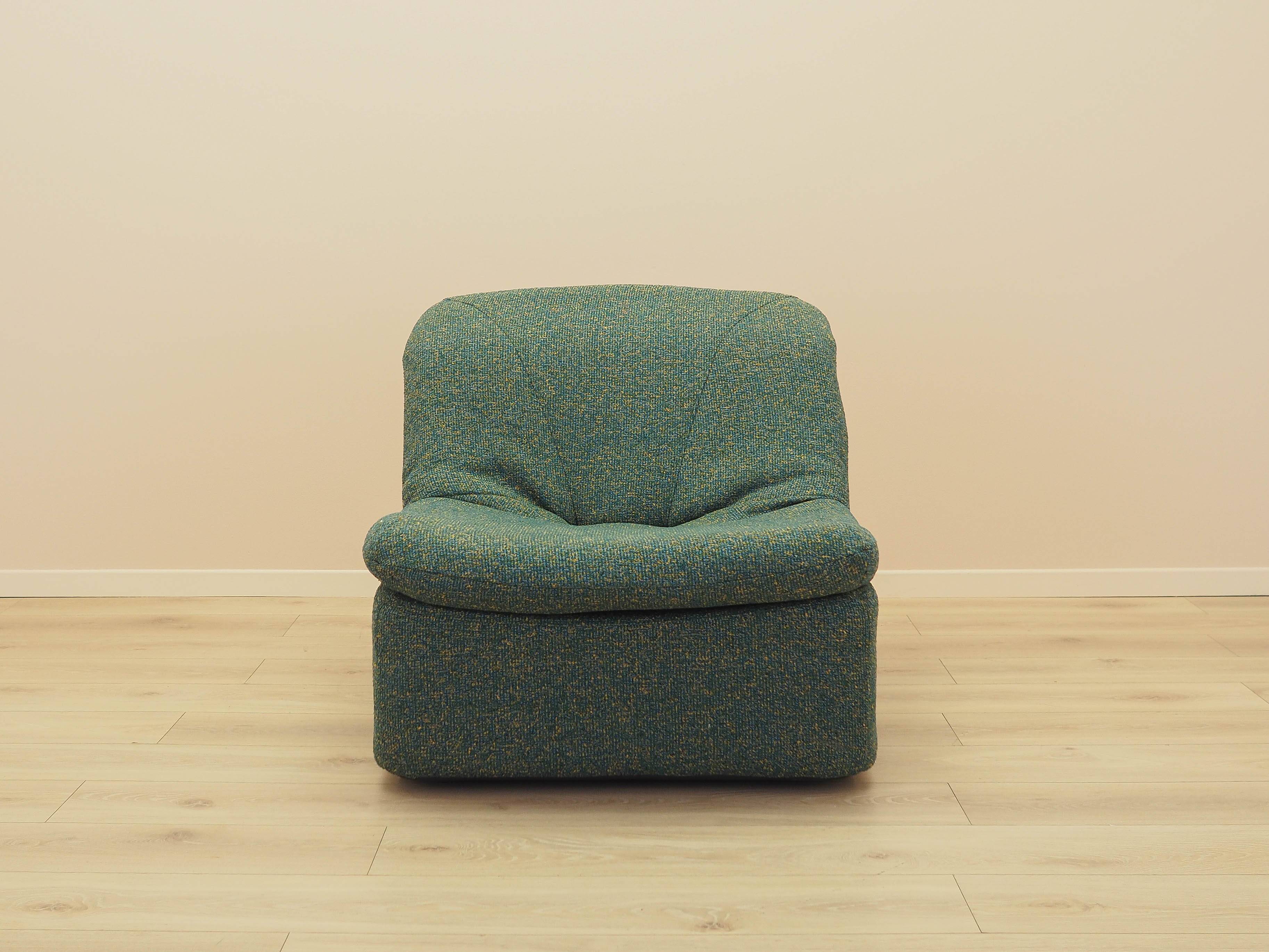 Green armchair, Italian design, 1970s, made in Italy