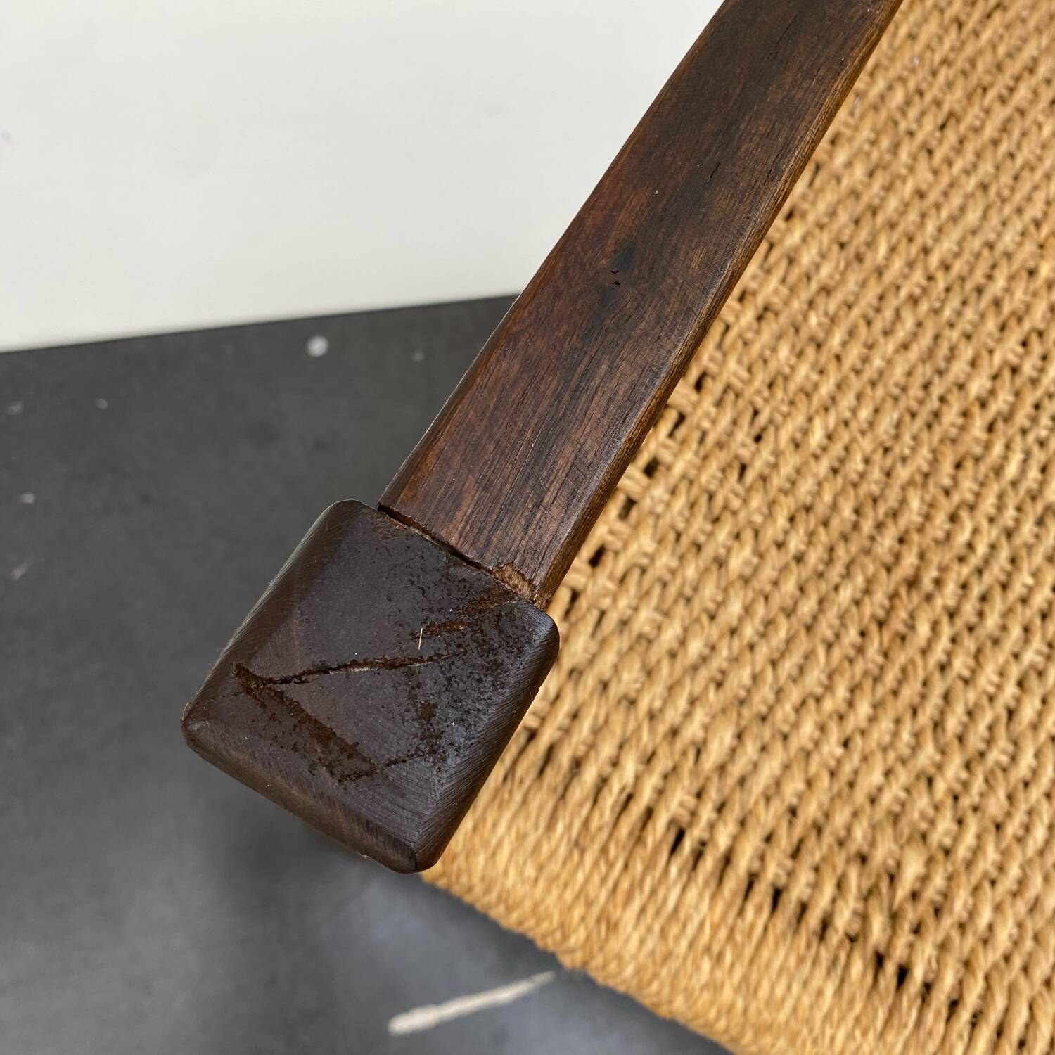 Brutalist armchair in wood and rope