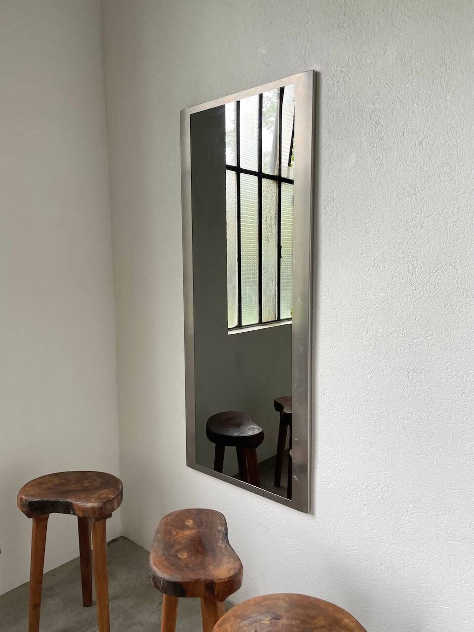 Brushed stainless steel mirror circa François Monnet and Joelle Ferlande