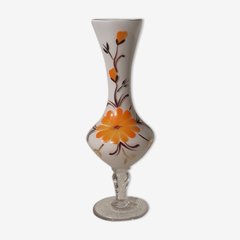 Flowered glass vase, orange flower on foot