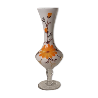 Flowered glass vase, orange flower on foot