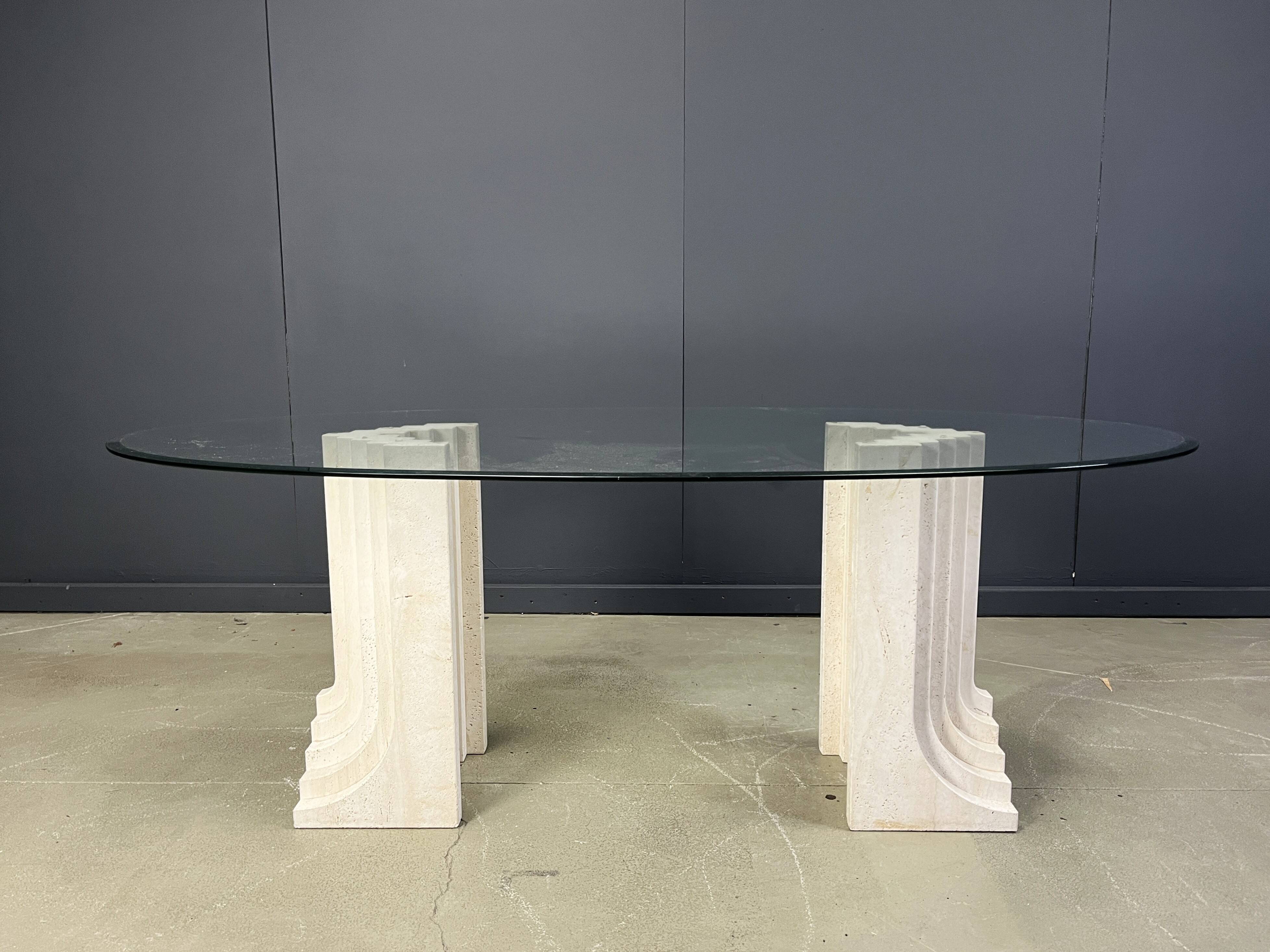 Vintage travertine Carlo Scarpa style dining table, 1970s