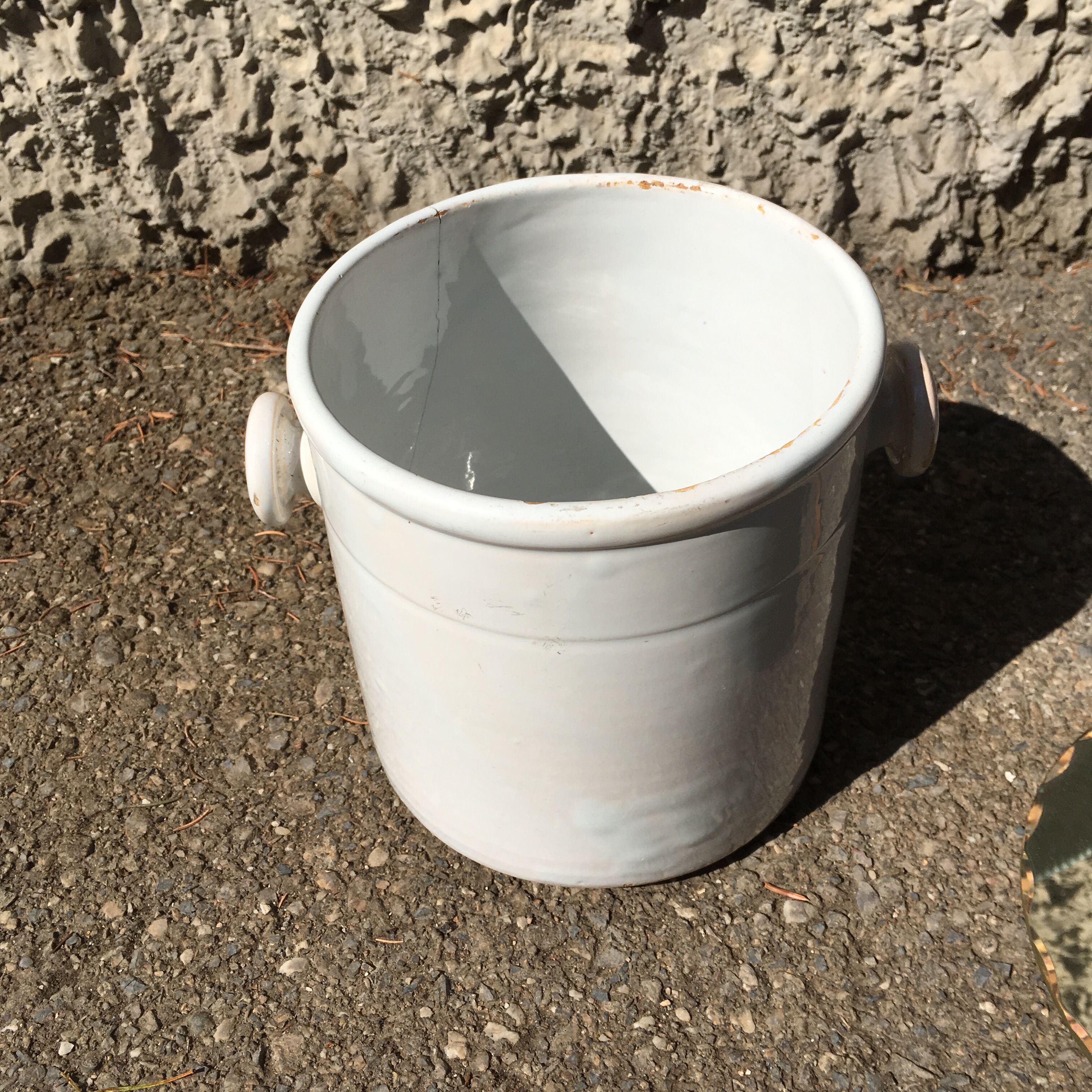 Large white glazed terracotta pot