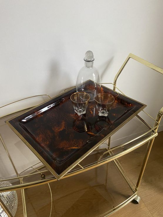 Large serving tray in lucite and brass circa 1970