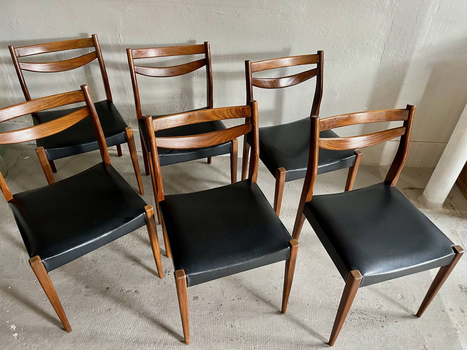 Scandinavian teak and faux leather chairs - set of 6