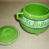 Green tripod pot with ceramic lid