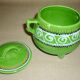 Green tripod pot with ceramic lid
