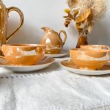 Vintage Czecho-Slovakia Victoria China Iridescent Peach Lustre Tea Set 1950s