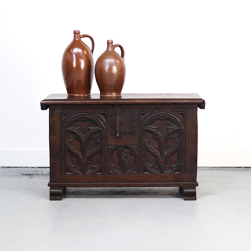 Spanish Gothic chest in old oak