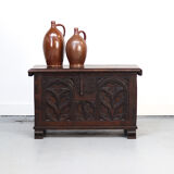 Spanish Gothic chest in old oak