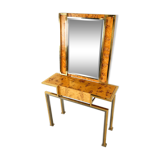 Console vintage en loupe avec miroir, 1970