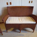Two-seater banquette in woven rattan, wood and bamboo, 1980s.