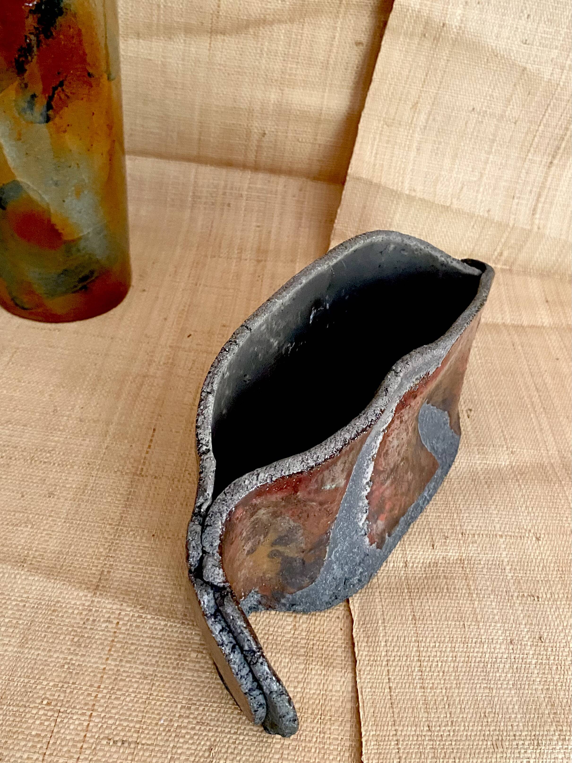 Raku vase signed free form
