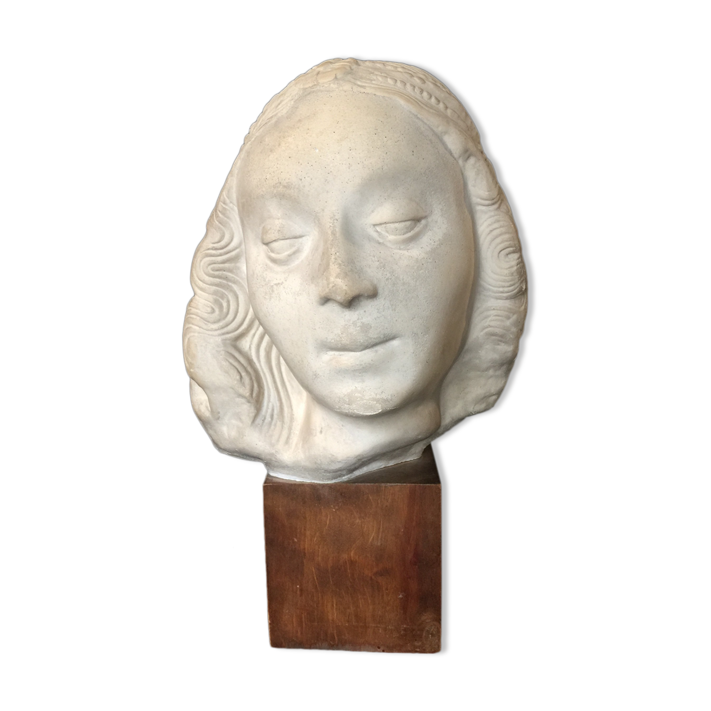 Bronze-middle-aged woman's head in plaster