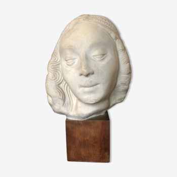 Bronze-middle-aged woman's head in plaster
