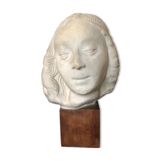 Bronze-middle-aged woman's head in plaster